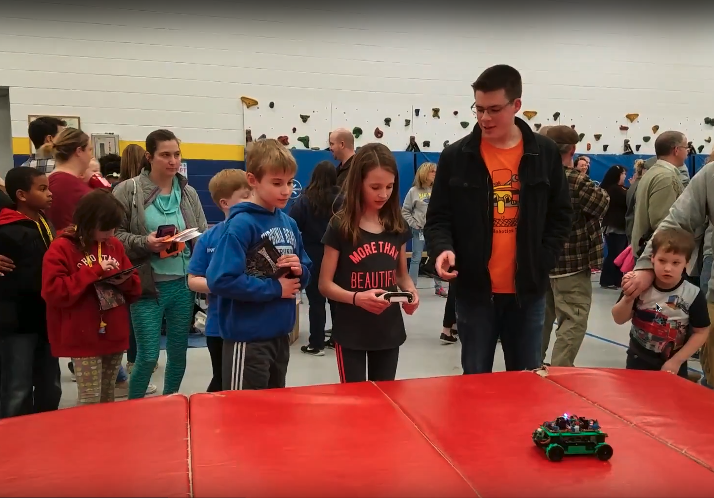 Demonstrating robot to elementary school students